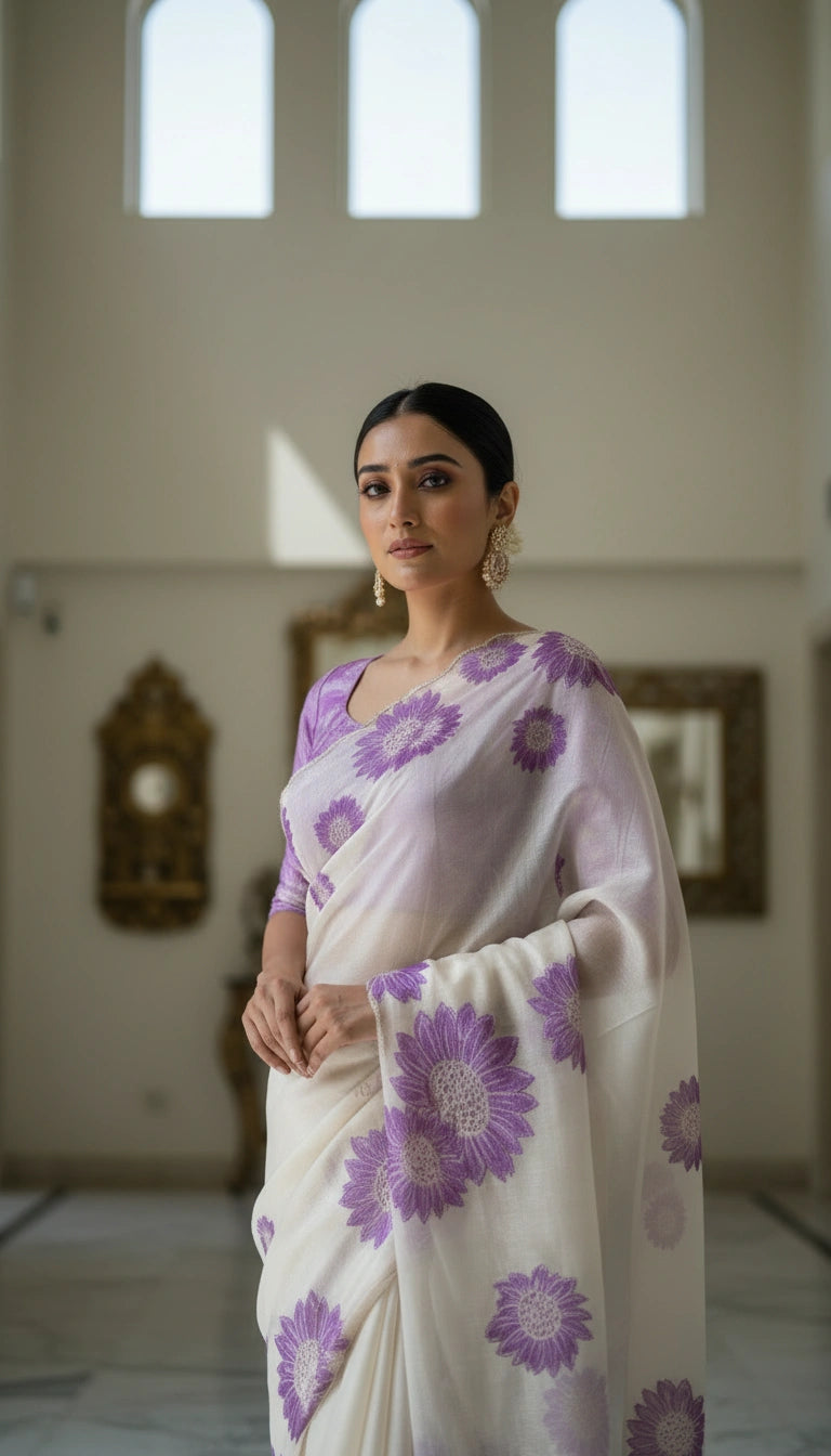 FLOREA ÉLITE-Premium Floral Print Saree