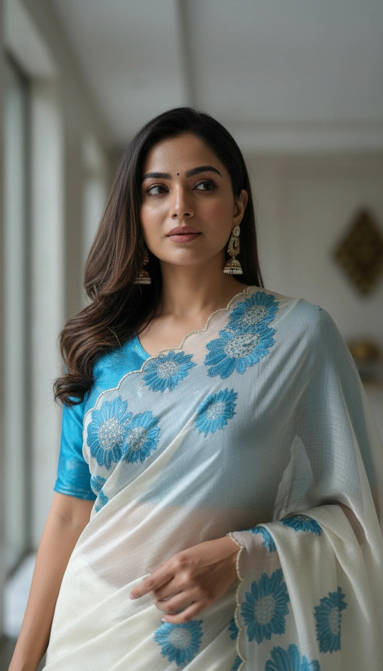 FLOREA ÉLITE-Premium Floral Print Saree