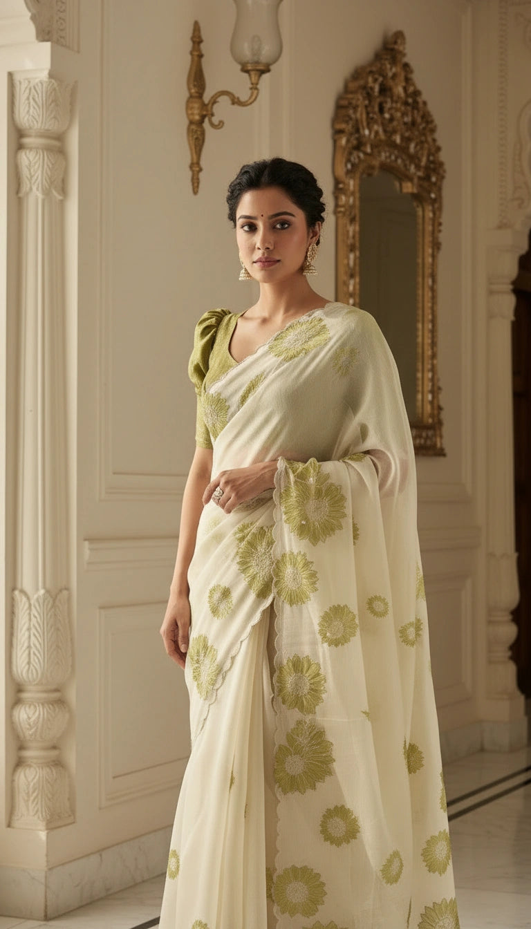 FLOREA ÉLITE-Premium Floral Print Saree