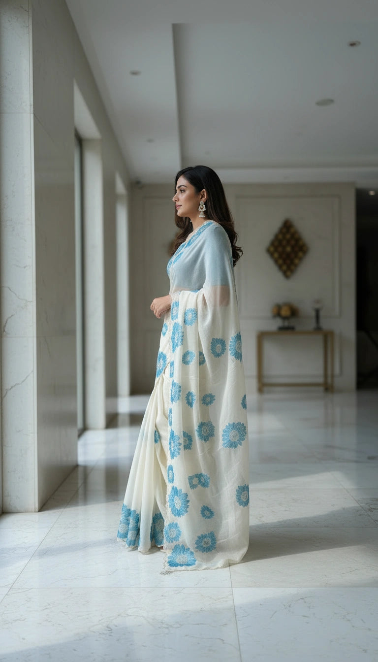 FLOREA ÉLITE-Premium Floral Print Saree