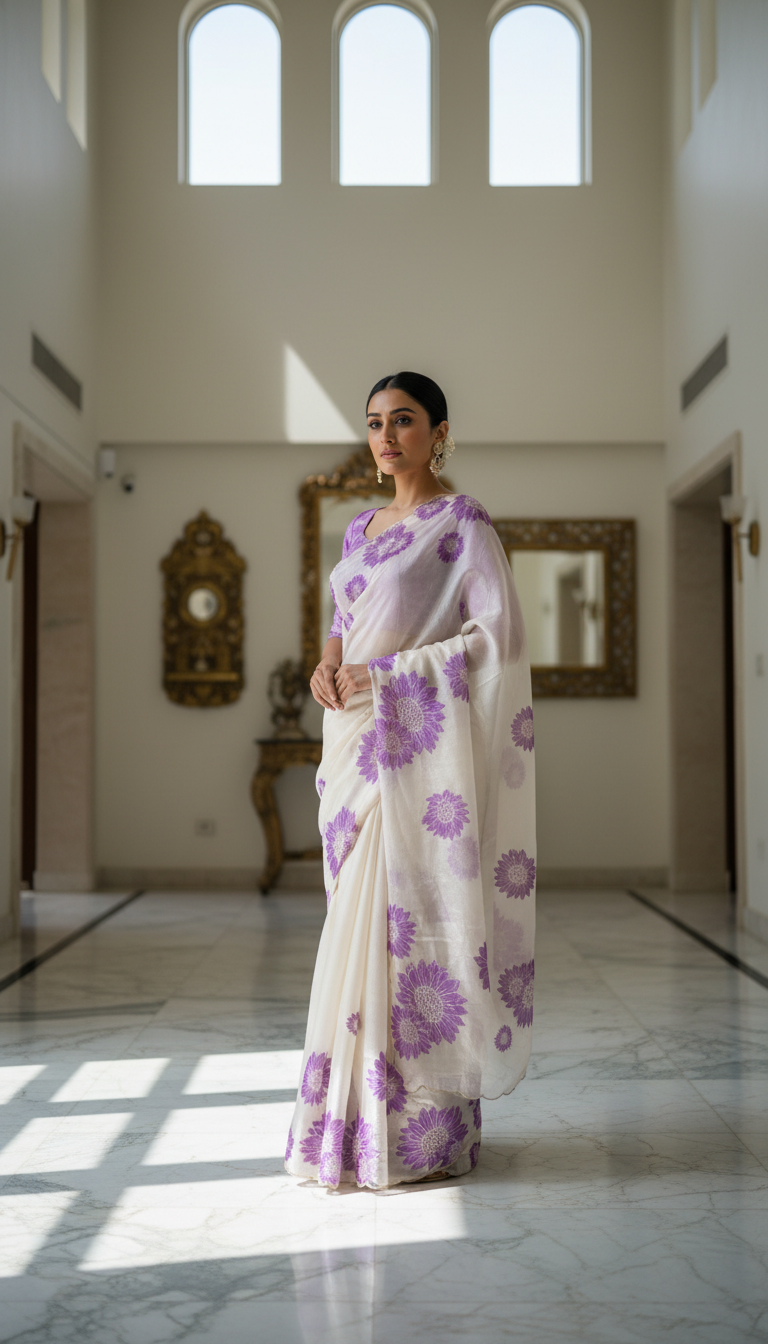 FLOREA ÉLITE-Premium Floral Print Saree