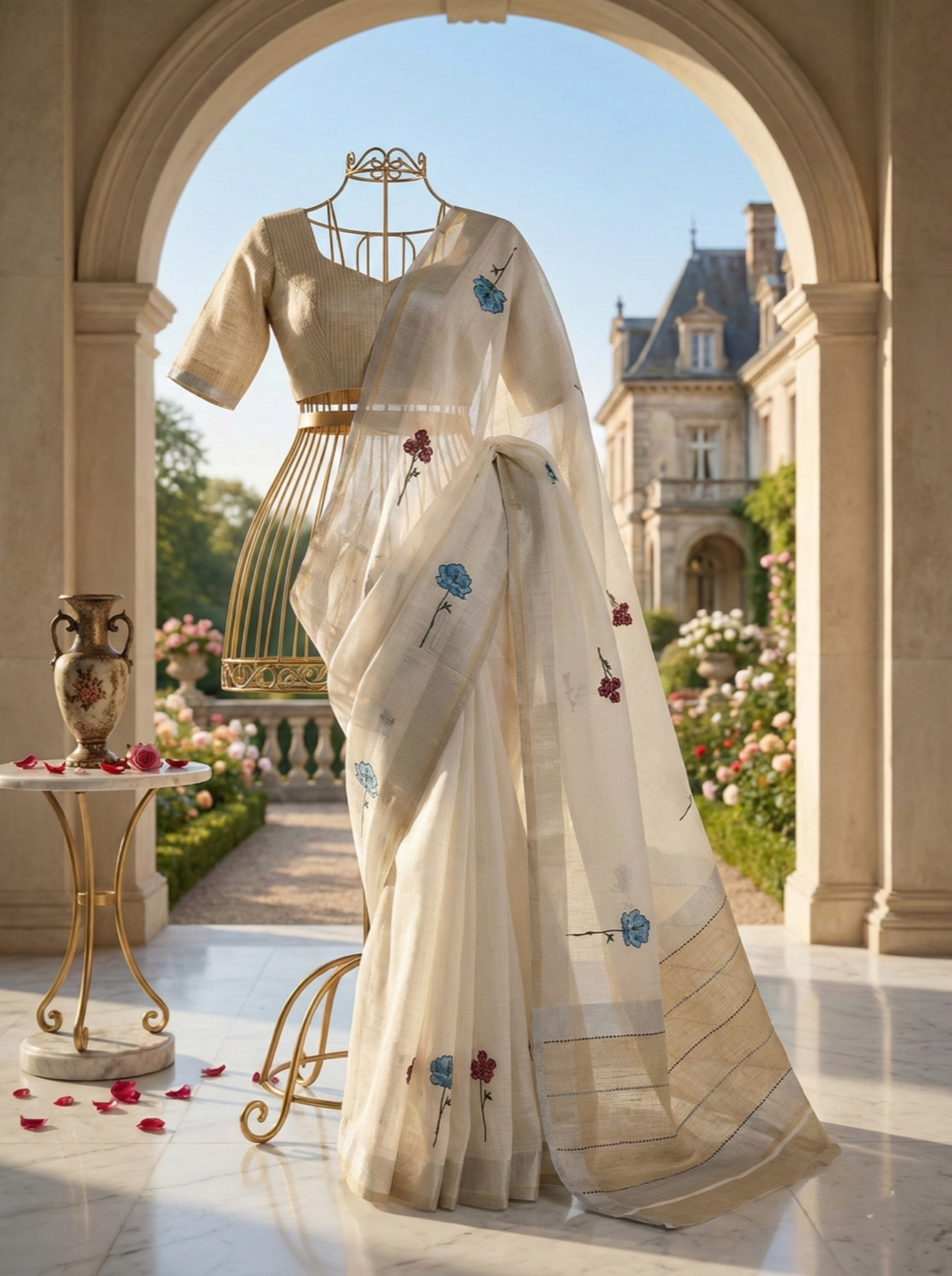 Loomé Ivory Saree | Luxury Handwoven-Look Saree