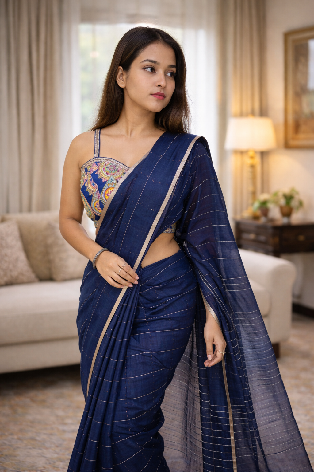 Rasm Designer Studio Neel Vastra Royale Blue Handloom Silk Saree