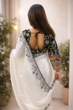 Noir Bloom Organza Saree – Dual Blouse Edition