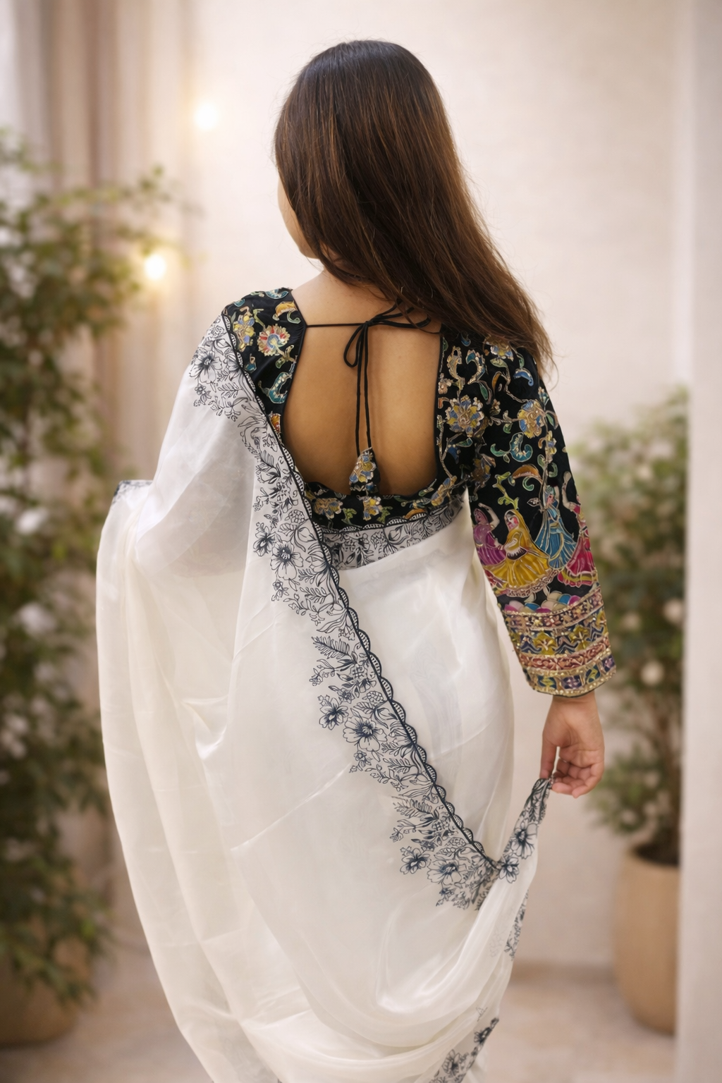 Noir Bloom Organza Saree – Dual Blouse Edition