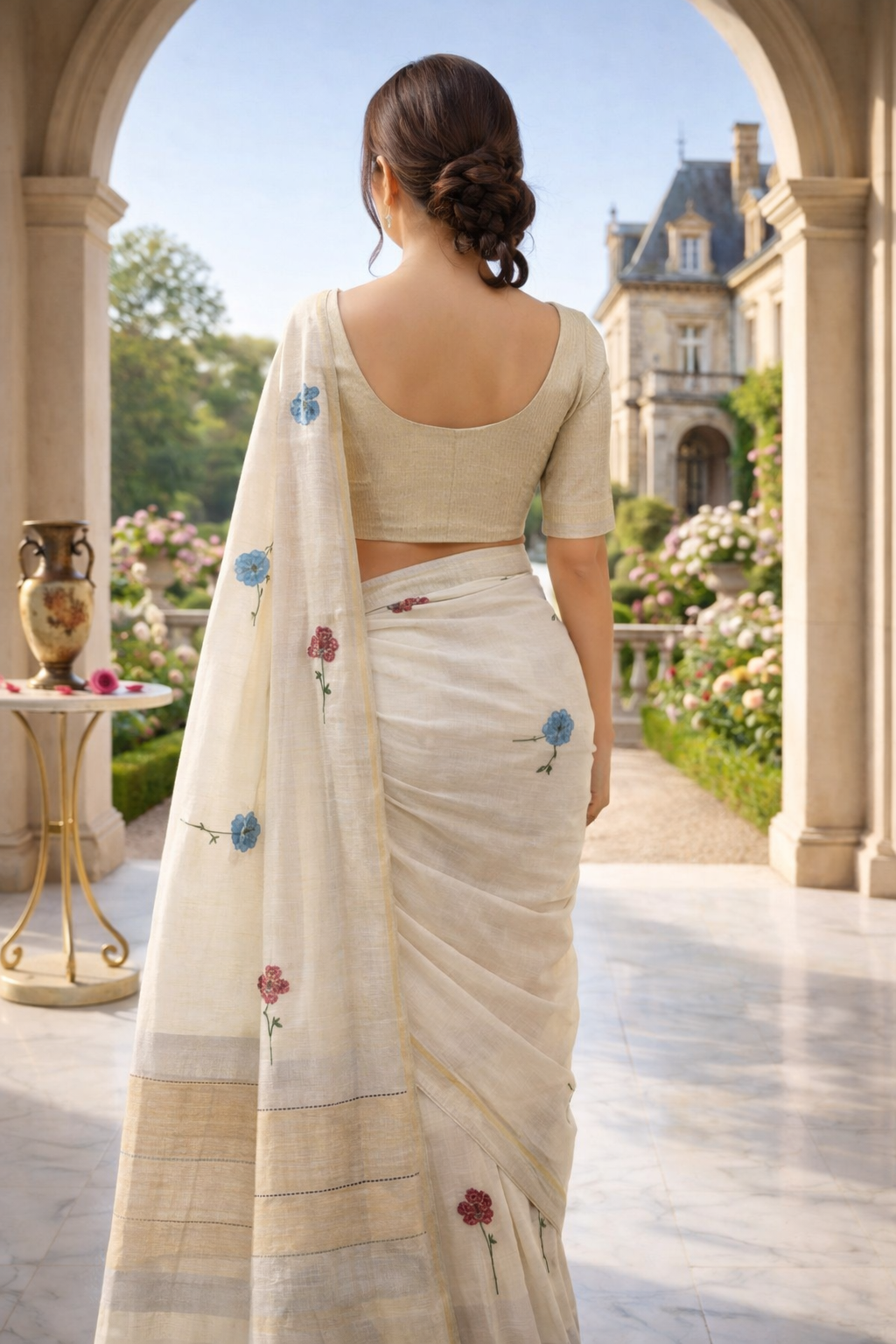 Loomé Ivory Saree | Luxury Handwoven-Look Saree