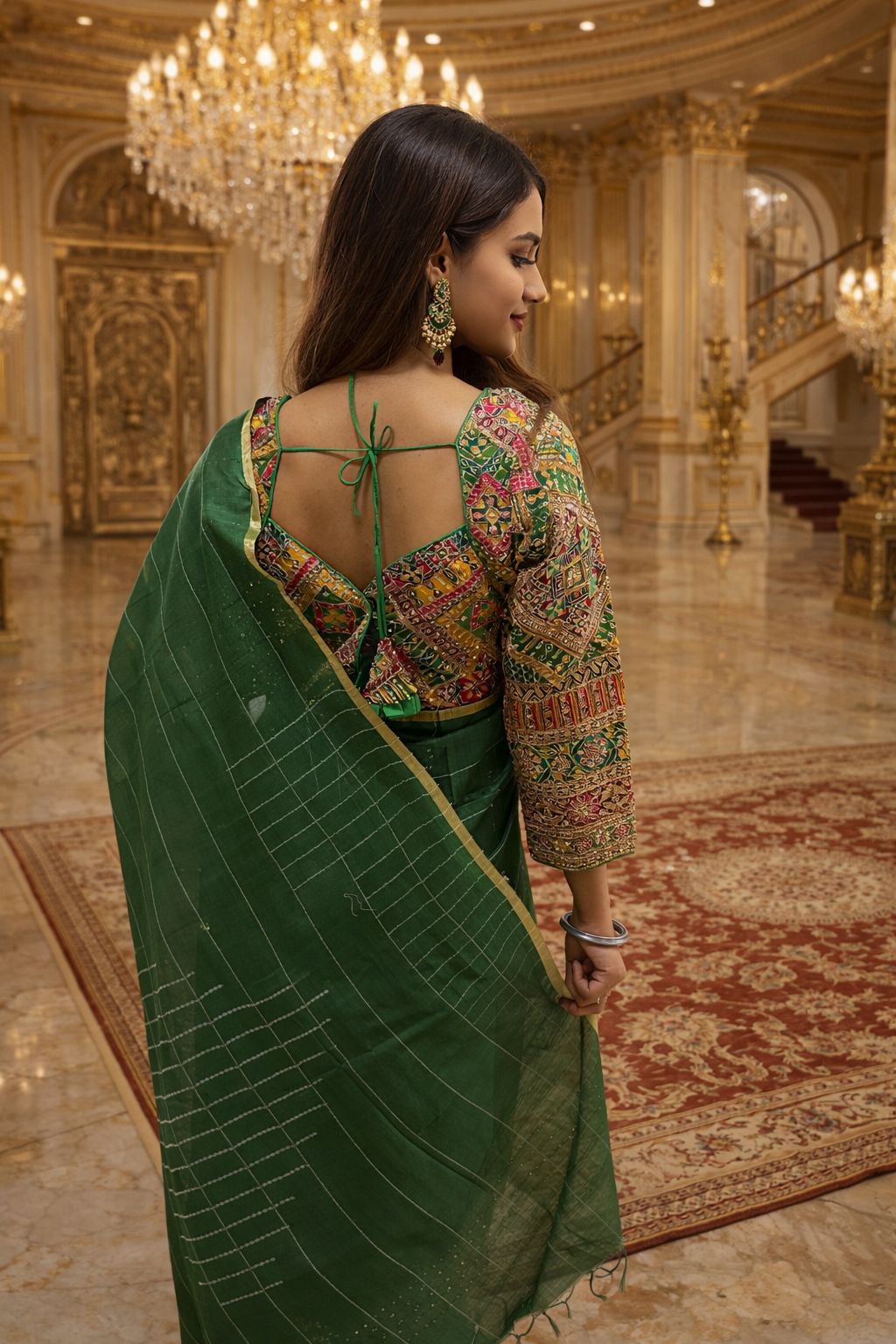 Emerald Green Handwoven Cotton Silk Saree | Two Blouse Set | Festive & Evening Wear