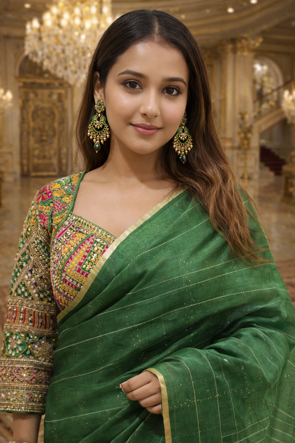 Emerald Green Handwoven Cotton Silk Saree | Two Blouse Set | Festive & Evening Wear