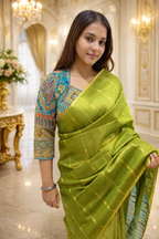 Luxury Green Silk Saree with Two Blouses (Stitched & Unstitched) | Premium Ethnic Wear