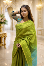 Luxury Green Silk Saree with Two Blouses (Stitched & Unstitched) | Premium Ethnic Wear