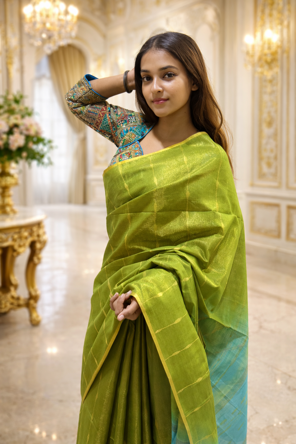 Luxury Green Silk Saree with Two Blouses (Stitched & Unstitched) | Premium Ethnic Wear