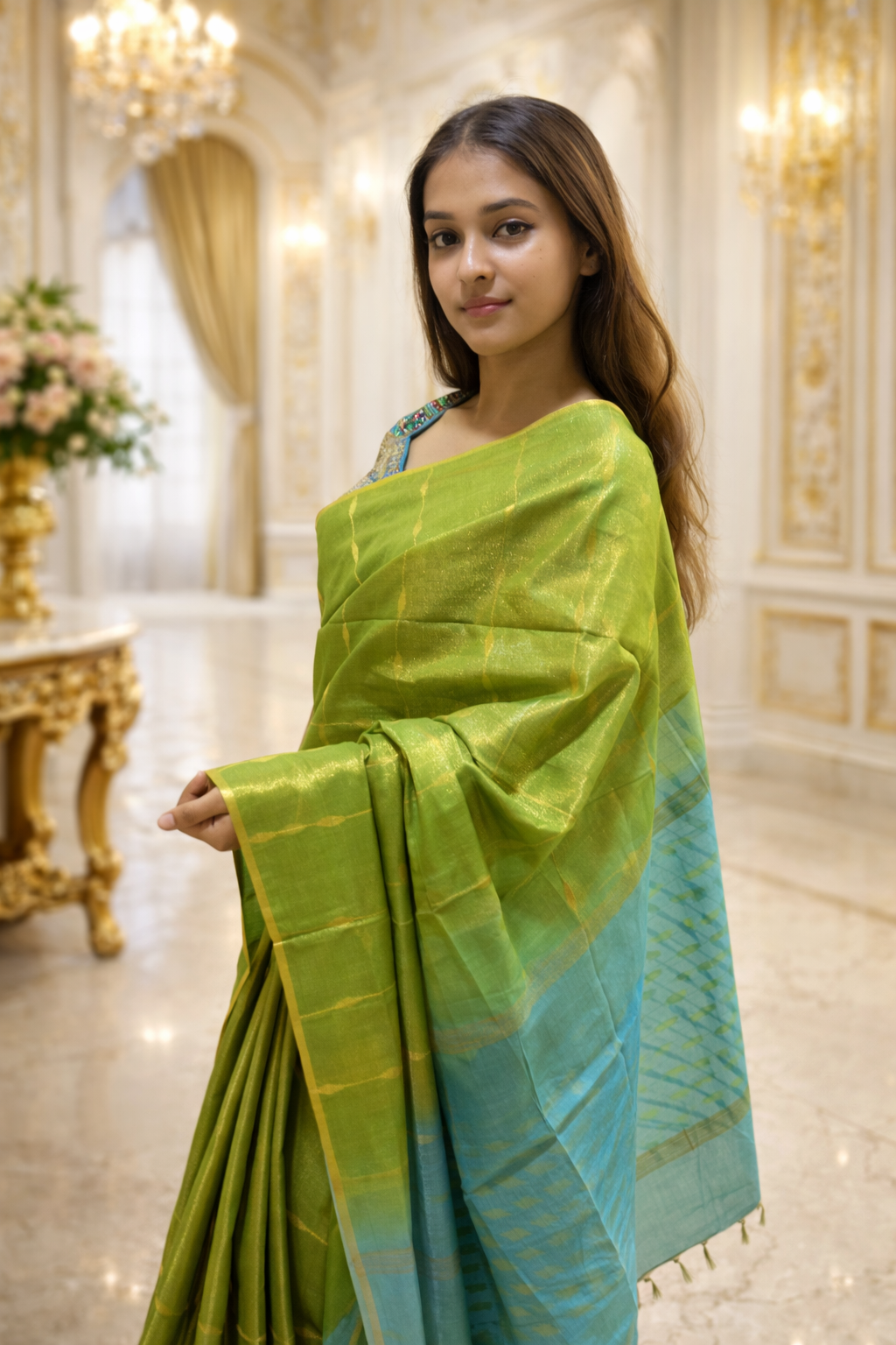 Luxury Green Silk Saree with Two Blouses (Stitched & Unstitched) | Premium Ethnic Wear