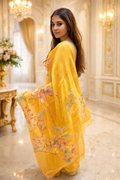 Sunlit Yellow Floral Organza Saree | Luxury Designer Style