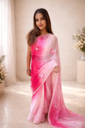 Pink Ombre Butterfly Embroidered Organza Saree | RASM Designer Studio