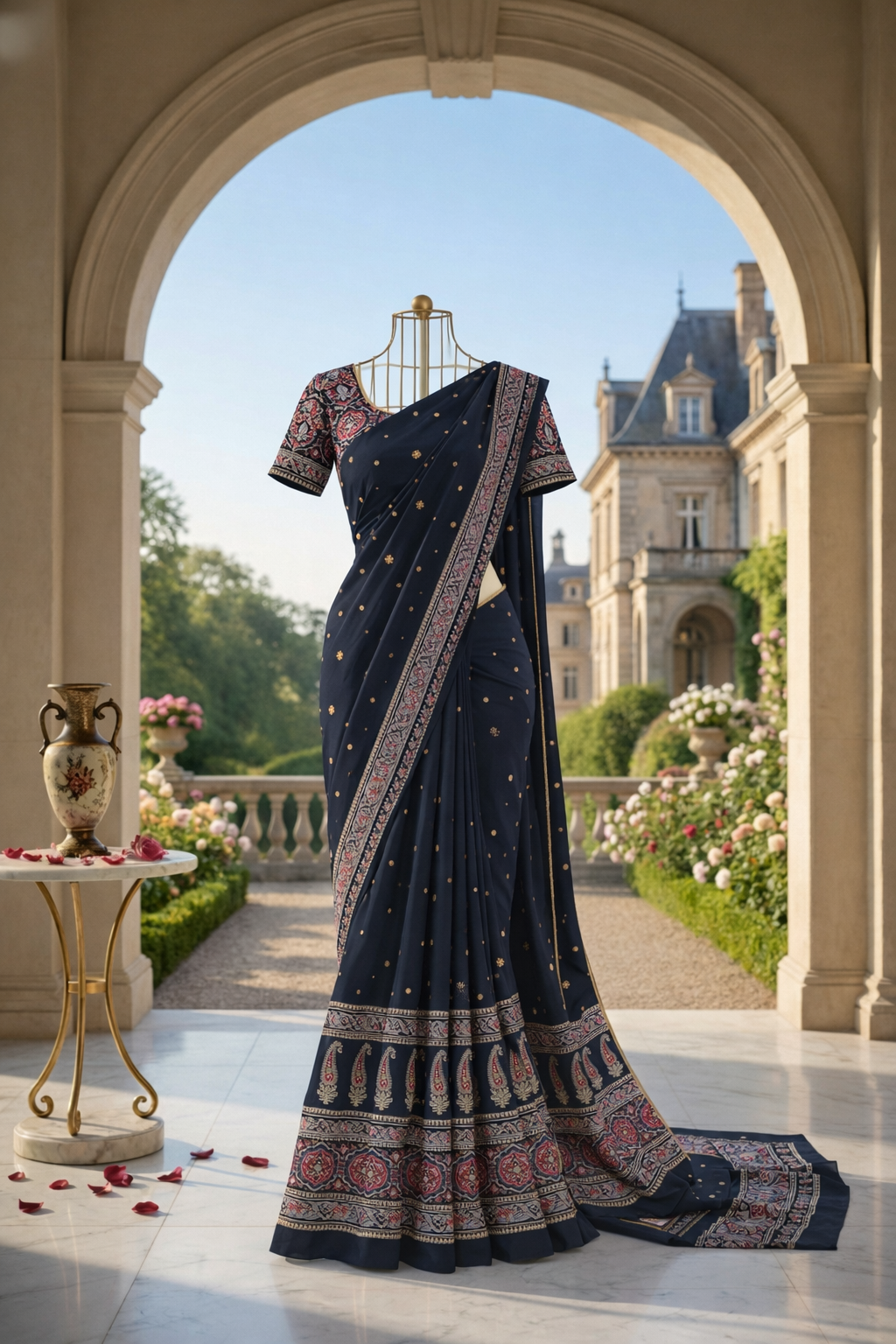 Black Ajrakh Print Saree with Red Border – Elegant Handcrafted Ethnic Wear