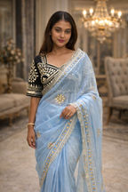 Noor-e-Gota Fancy Fabric Saree with Gota Patti Work & Designer Stitched Blouse