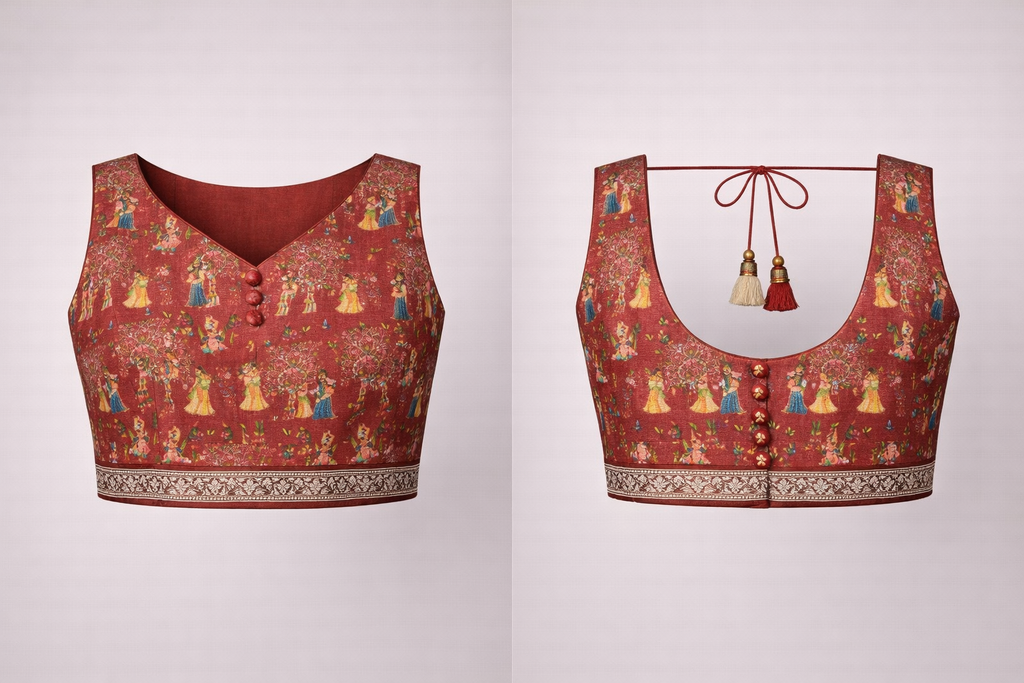 Royal Rangmahal Folk Art Printed Saree – Traditional Festive Ethnic Saree
