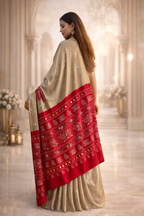 Ajrakh Print Satin Silk Saree with Mirror Work – Laddo Bandhej Inspired Design