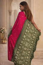 Ajrakh Print Satin Silk Saree with Mirror Work – Laddo Bandhej Inspired Design