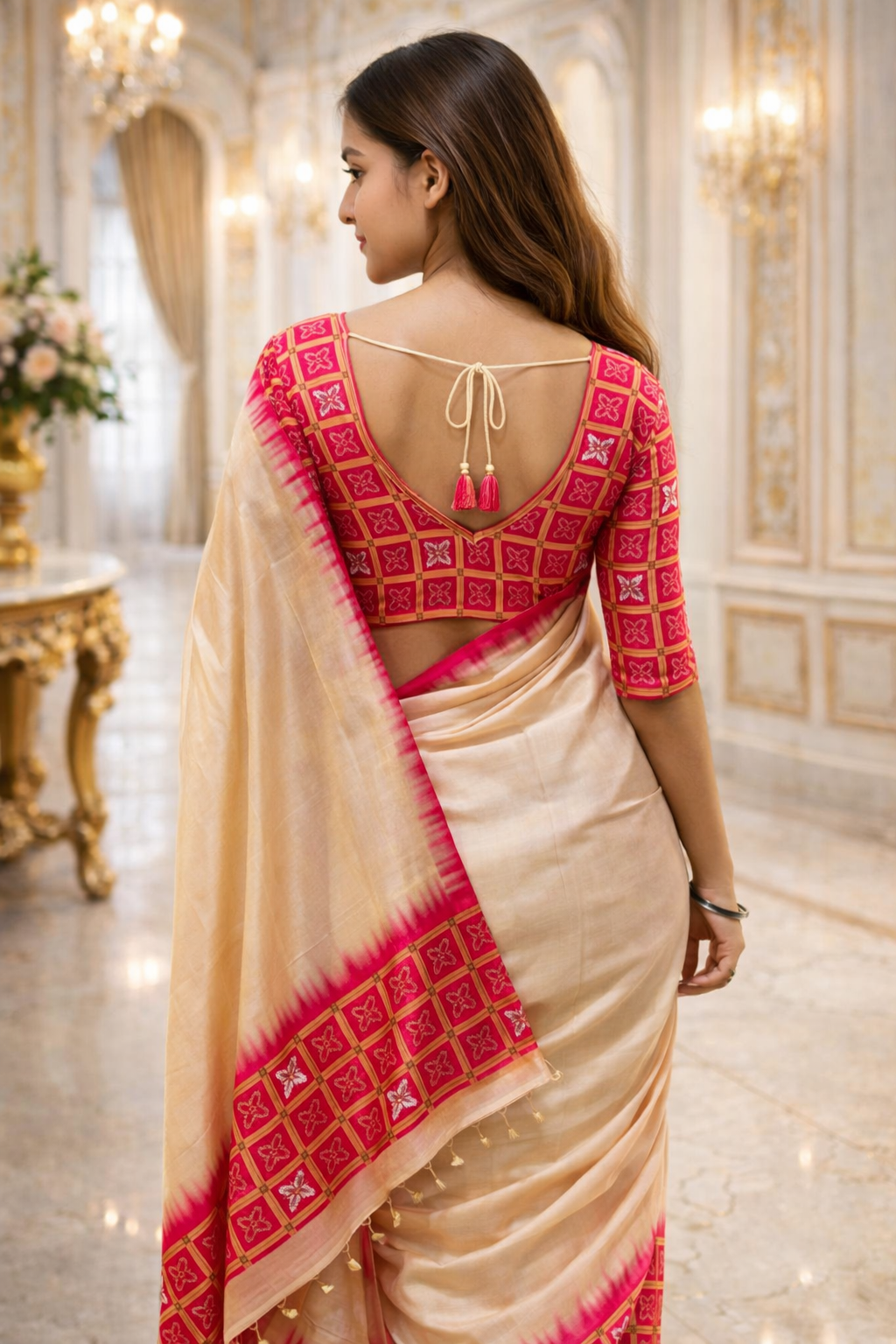 Ivory Handwoven Silk Saree with Pink Zari Border | Luxury Indian Ethnic Wear