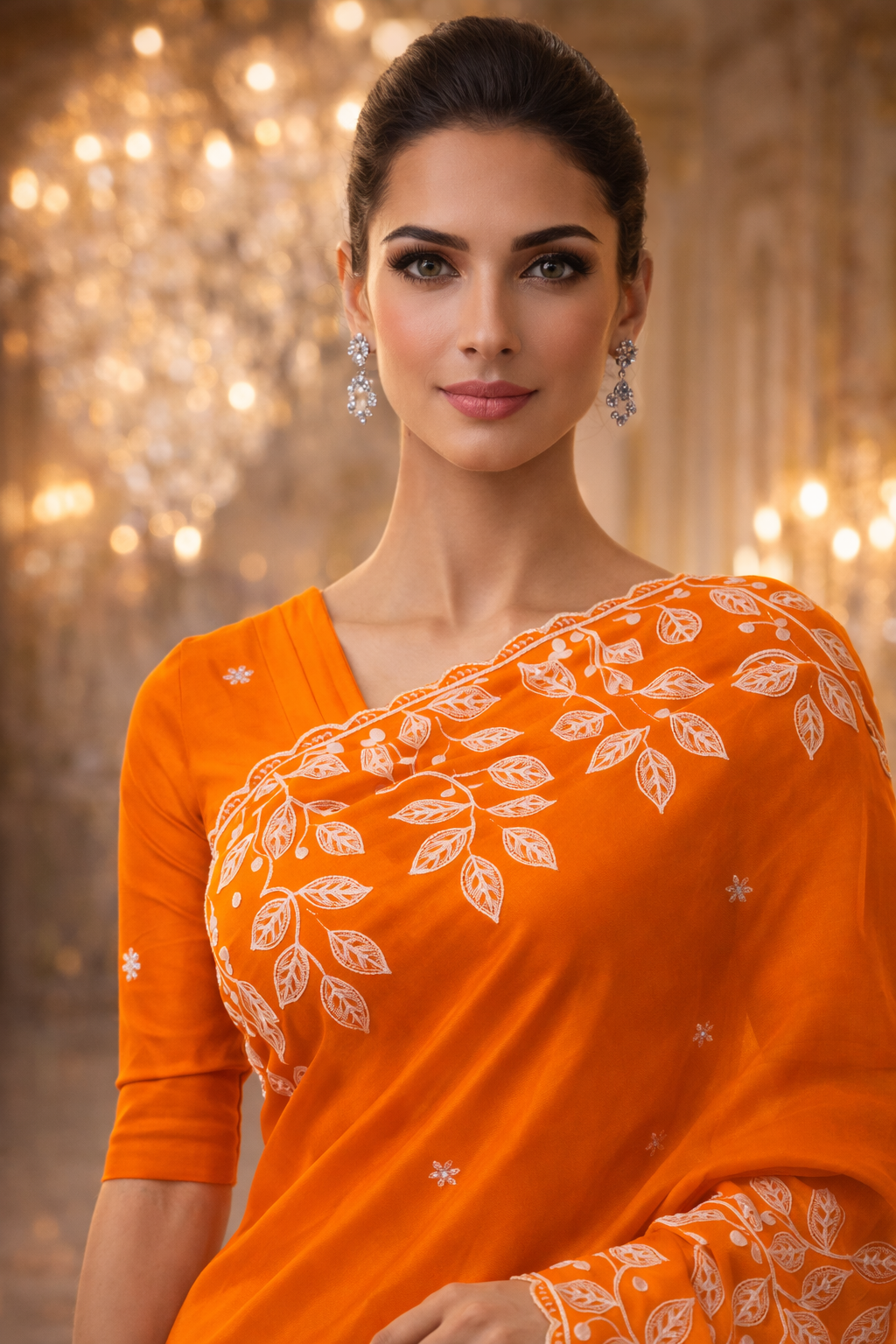 CIAZ | Couture Embroidered Saree in Rani Pink & Burnt Orange