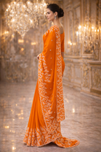 CIAZ | Couture Embroidered Saree in Rani Pink & Burnt Orange