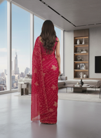 Imperial Bloom Luxury Printed Tissue-Look Saree with Gold Motif Detailing | Designer Occasion Wear