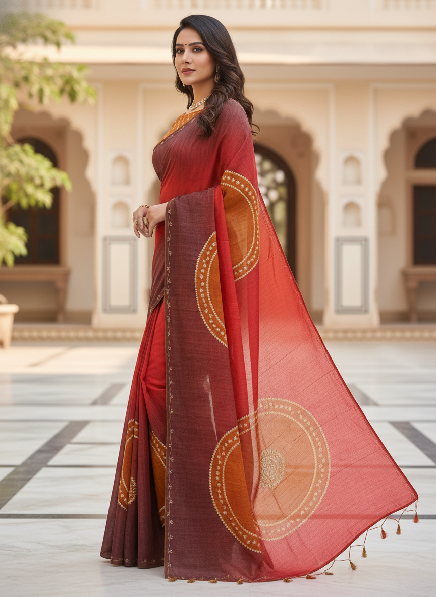 VASUNDHARA CIRCLE – Luxury Silk-Blend Printed Saree