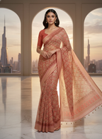 SUVARNA KALA Handloom Silk-Look Printed Saree with Rich Woven Finish