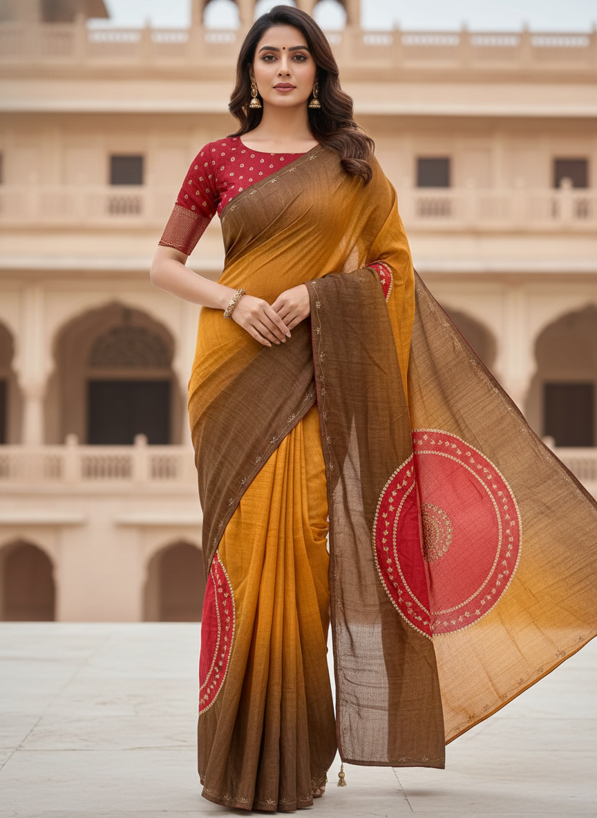 VASUNDHARA CIRCLE – Luxury Silk-Blend Printed Saree