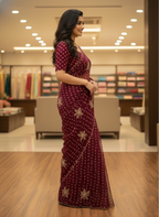 Imperial Bloom Luxury Printed Tissue-Look Saree with Gold Motif Detailing | Designer Occasion Wear