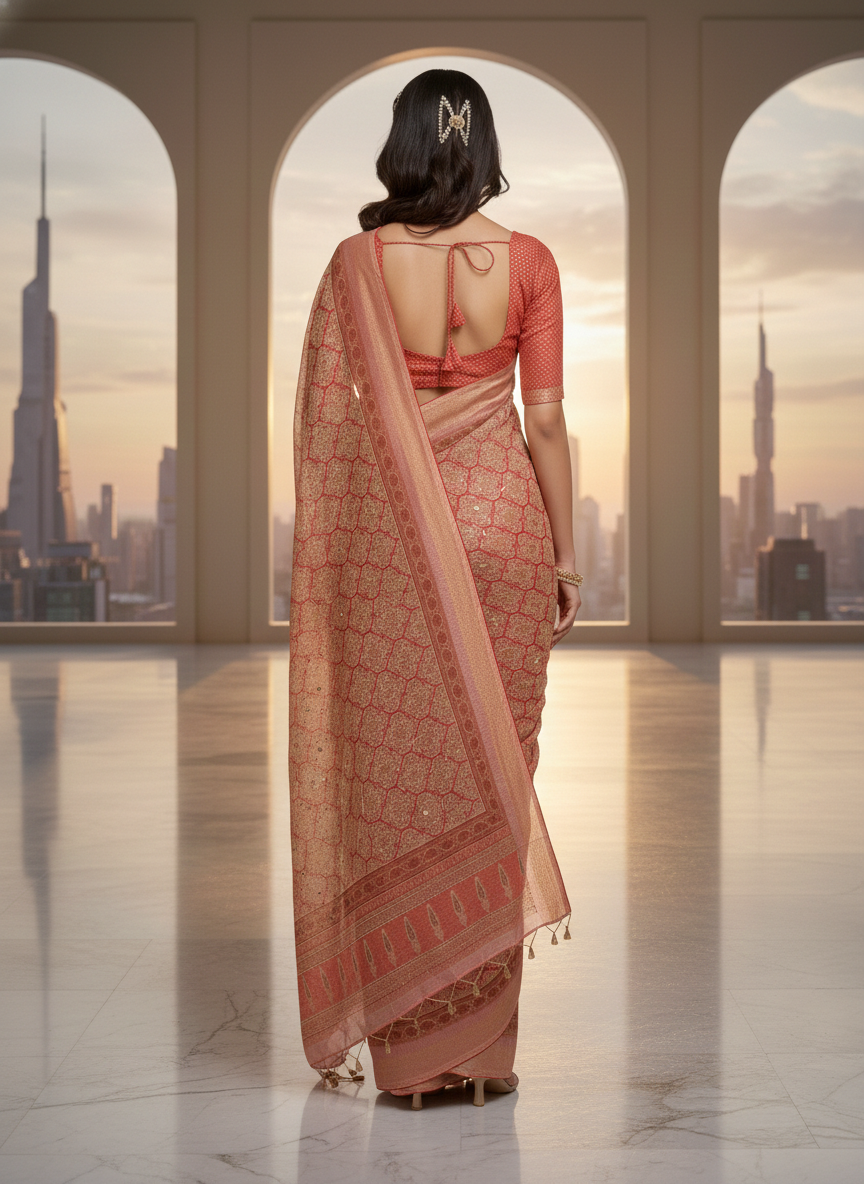 SUVARNA KALA Handloom Silk-Look Printed Saree with Rich Woven Finish