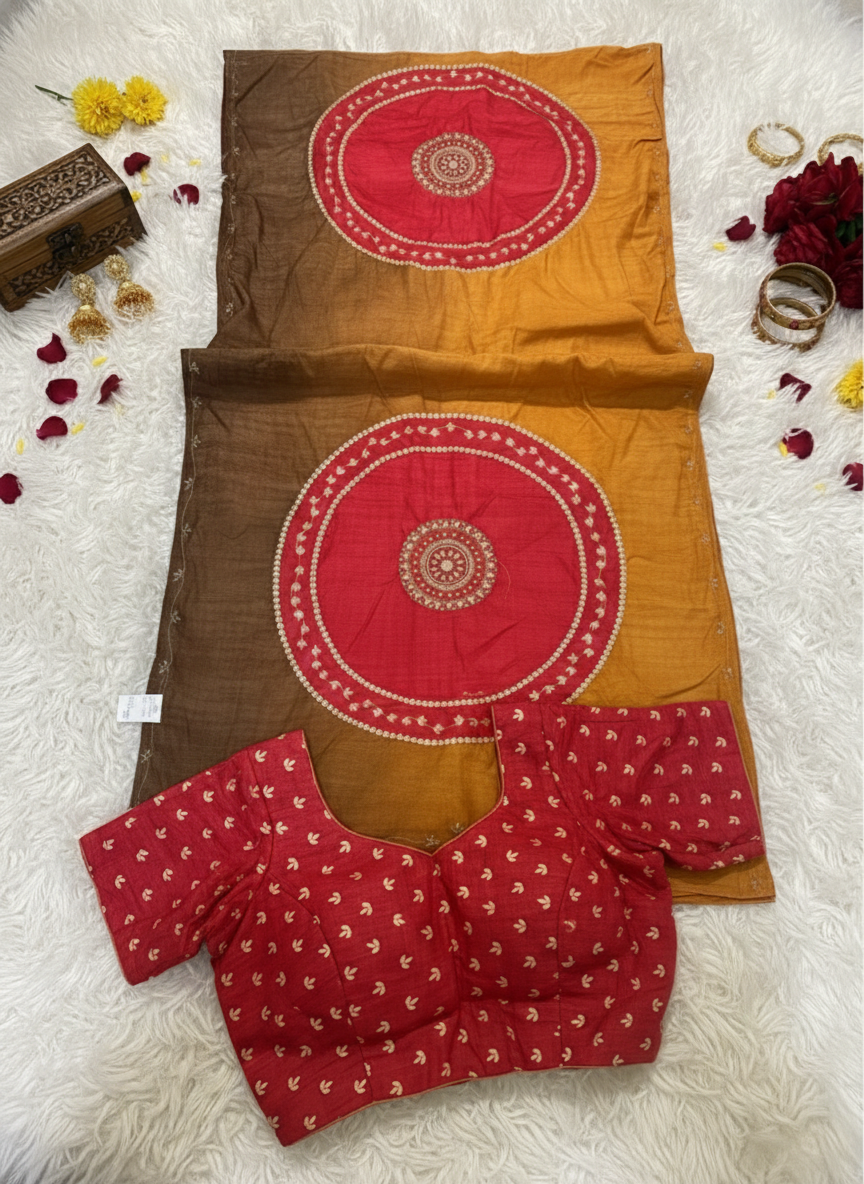 VASUNDHARA CIRCLE – Luxury Silk-Blend Printed Saree
