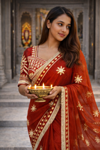 Noor-e-Gota Fancy Fabric Saree with Gota Patti Work & Designer Stitched Blouse