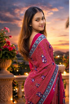 Ajrakh Mirror Work Satin Silk Saree | Handcrafted Luxury Print |Royal Ajrakh Heritage