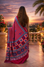 Ajrakh Mirror Work Satin Silk Saree | Handcrafted Luxury Print |Royal Ajrakh Heritage