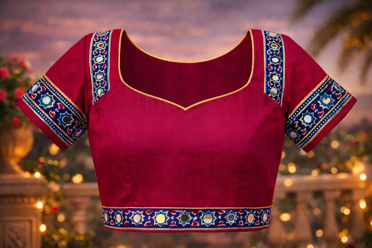 Ajrakh Mirror Work Satin Silk Saree | Handcrafted Luxury Print |Royal Ajrakh Heritage