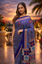 Ajrakh Mirror Work Satin Silk Saree | Handcrafted Luxury Print |Royal Ajrakh Heritage