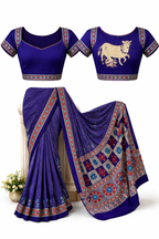 Ajrakh Mirror Work Satin Silk Saree | Handcrafted Luxury Print |Royal Ajrakh Heritage