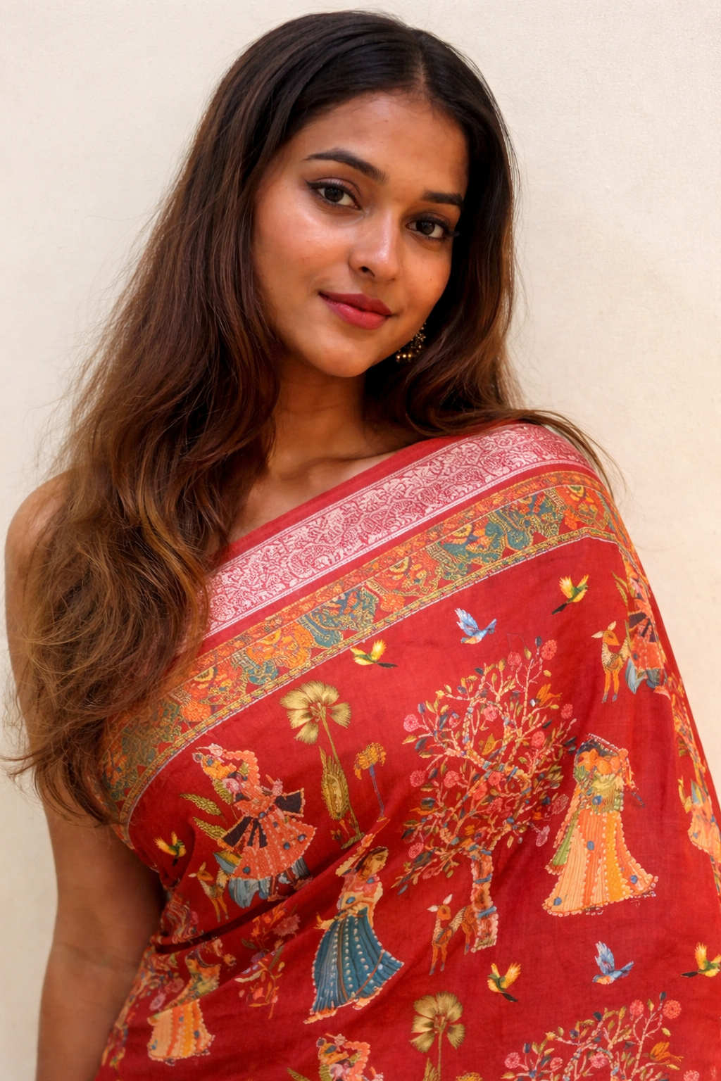 Royal Rangmahal Folk Art Printed Saree – Traditional Festive Ethnic Saree