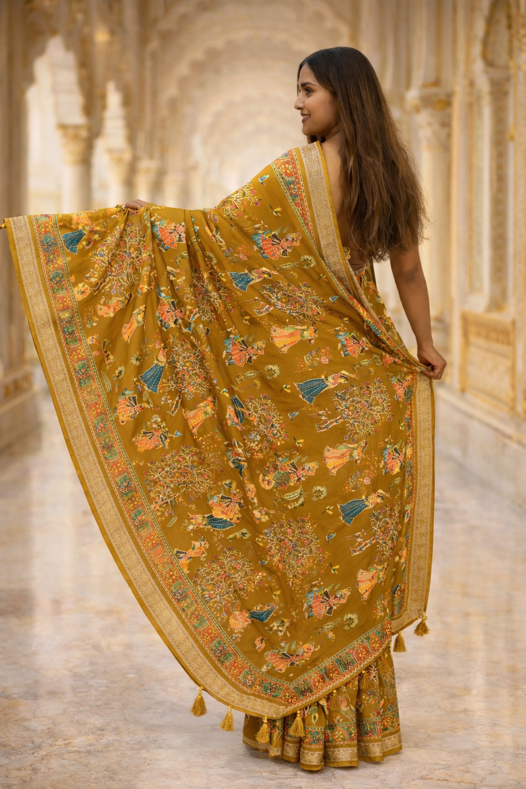 Royal Rangmahal Folk Art Printed Saree – Traditional Festive Ethnic Saree