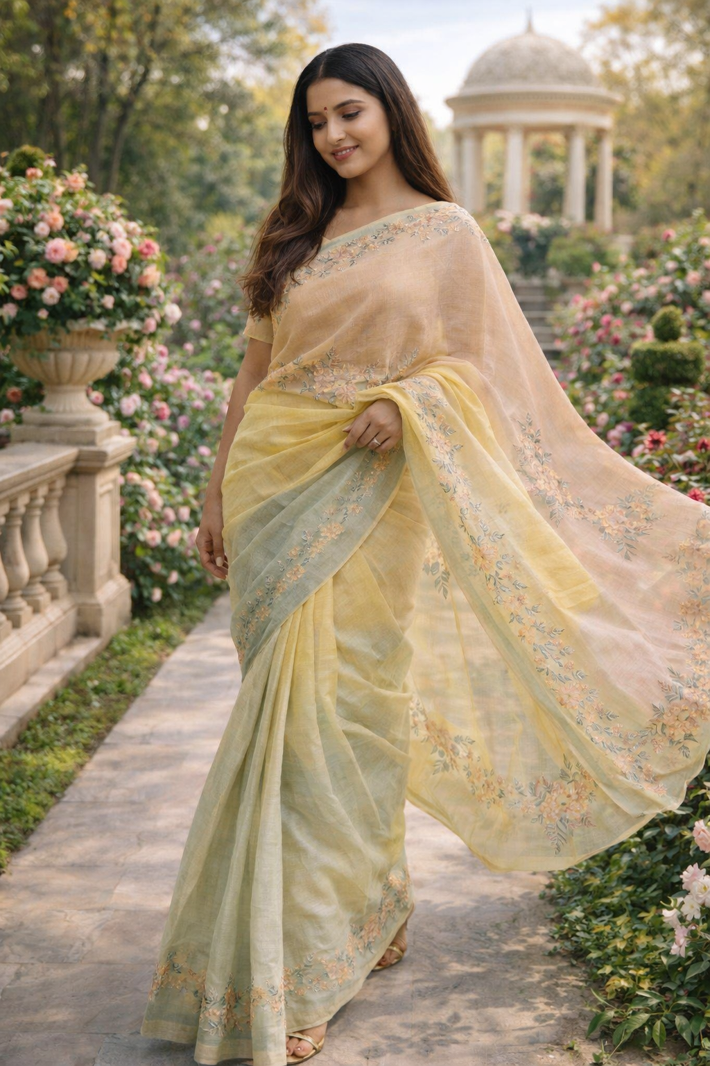 Handloom Pastel Silk Saree – Pink & Soft Yellow Handwoven Floral Saree – Luxury Festive & Wedding Wear Indian Ethnic Saree