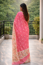 Floral Cotton Blend Saree | Soft Peach & Rose Pink | Lightweight Elegant Saree