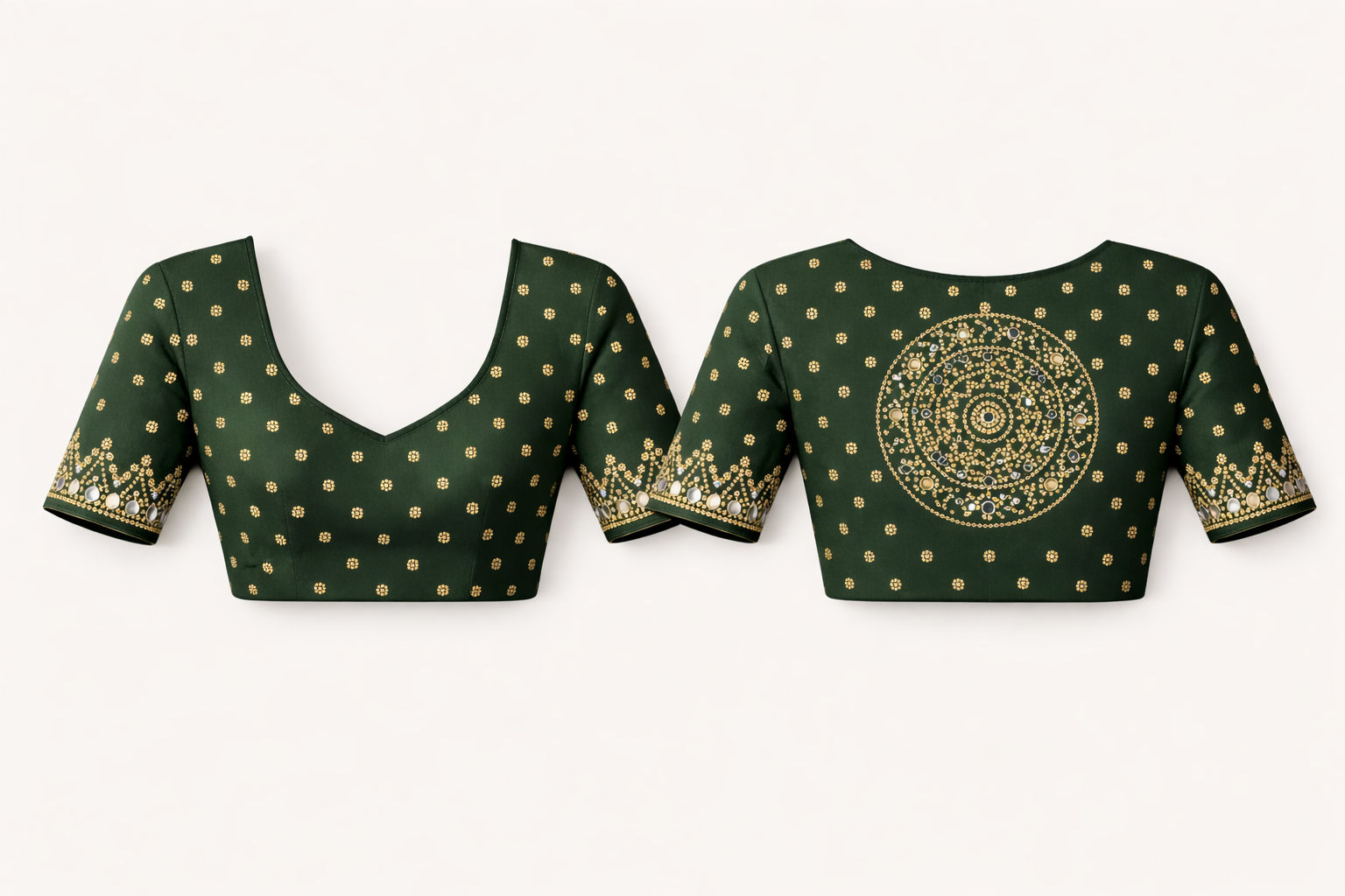 Ajrakh Print Satin Silk Saree with Mirror Work – Laddo Bandhej Inspired Design