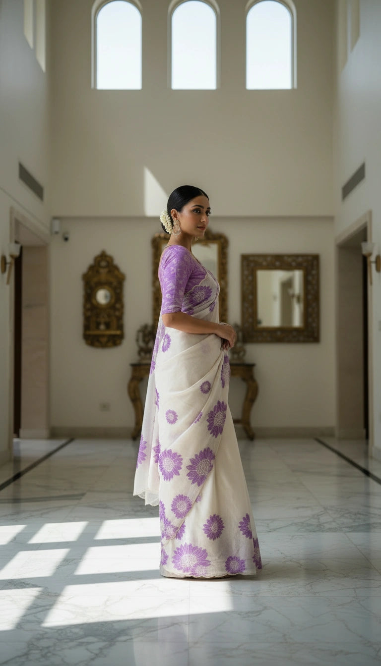 FLOREA ÉLITE-Premium Floral Print Saree