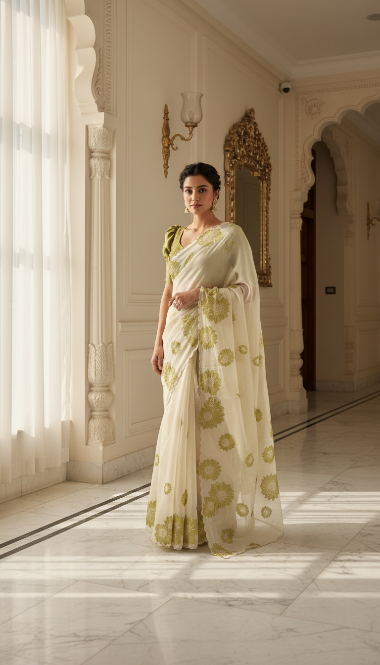 FLOREA ÉLITE-Premium Floral Print Saree