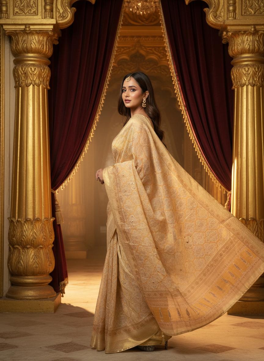 SUVARNA KALA Handloom Silk-Look Printed Saree with Rich Woven Finish