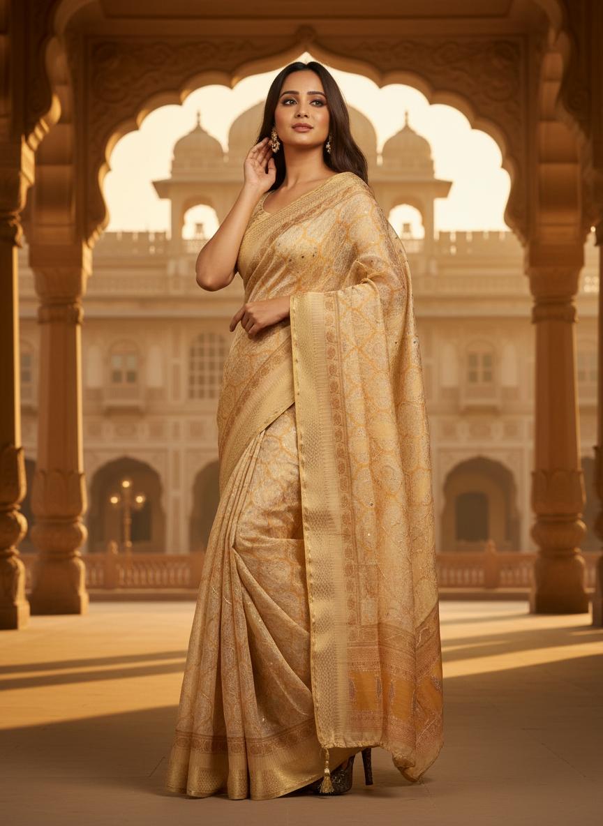 SUVARNA KALA Handloom Silk-Look Printed Saree with Rich Woven Finish