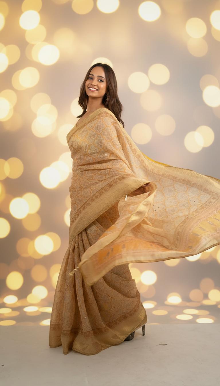 SUVARNA KALA Handloom Silk-Look Printed Saree with Rich Woven Finish